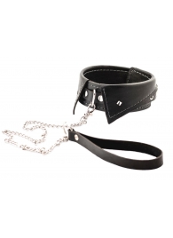 Черный ошейник-воротничок с металлическим поводком - Crazy Handmade - купить с доставкой в Майкопе