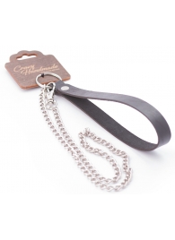 Серебристый металлический поводок с кожаной черной ручкой - 80 см. - Crazy Handmade - купить с доставкой в Майкопе