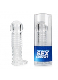 Прозрачная рельефная насадка-реалистик с петлей для мошонки - 13,5 см. - Sex Expert - в Майкопе купить с доставкой