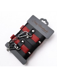 Черно-красные кожаные наручники на металлической сцепке - Crazy Handmade - купить с доставкой в Майкопе