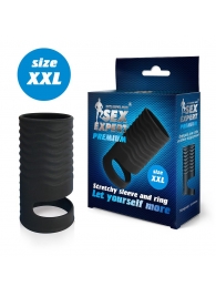 Черная открытая насадка на пенис с кольцом для мошонки XXL-size - 9,4 см. - Sex Expert - в Майкопе купить с доставкой