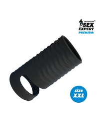 Черная открытая насадка на пенис с кольцом для мошонки XXL-size - 9,4 см. - Sex Expert - в Майкопе купить с доставкой