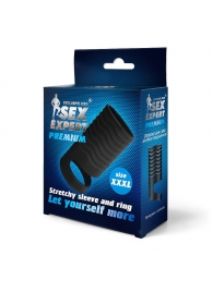 Черная открытая насадка на пенис с кольцом для мошонки XXXL-size - 9,9 см. - Sex Expert - в Майкопе купить с доставкой