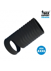 Черная открытая насадка на пенис с кольцом для мошонки XXXL-size - 9,9 см. - Sex Expert - в Майкопе купить с доставкой
