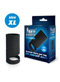 Черная открытая насадка на пенис с кольцом для мошонки XL-size - 8,9 см. - Sex Expert - в Майкопе купить с доставкой
