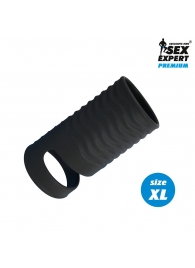 Черная открытая насадка на пенис с кольцом для мошонки XL-size - 8,9 см. - Sex Expert - в Майкопе купить с доставкой