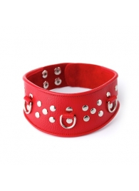 Кожаный красный ошейник с велюровой подкладкой - Sitabella - купить с доставкой в Майкопе