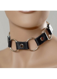 Кожаный черный ошейник с кольцами - Sitabella - купить с доставкой в Майкопе