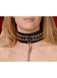 Чёрный ошейник с цепочками и поводком - Sitabella - купить с доставкой в Майкопе