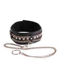 Чёрный ошейник с цепочками и поводком - Sitabella - купить с доставкой в Майкопе