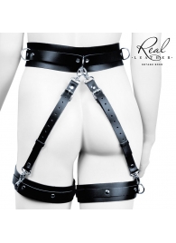 Черный кожаный пояс с гартерами - L-XL - Notabu - купить с доставкой в Майкопе