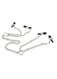 Серебристые зажимы для сосков и половых губ на тонкой цепочке - Notabu - купить с доставкой в Майкопе