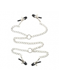 Серебристые зажимы для сосков и половых губ на тонкой цепочке - Notabu - купить с доставкой в Майкопе