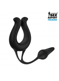 Черная вибронасадка Sex Expert с анальной втулкой - Sex Expert - в Майкопе купить с доставкой