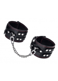 Черные кожаные оковы с двумя ремнями и контрастной строчкой - Pecado - купить с доставкой в Майкопе