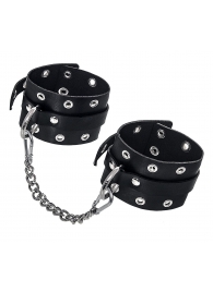 Черные кожаные однослойные оковы с люверсами - Pecado - купить с доставкой в Майкопе