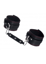 Черные кожаные однослойные оковы с контрастной строчкой - Pecado - купить с доставкой в Майкопе