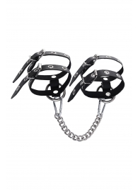 Черные однослойные кожаные оковы из двух ремешков - Pecado - купить с доставкой в Майкопе