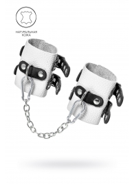 Бело-черные наручники с двумя ремешками и люверсами - Pecado - купить с доставкой в Майкопе