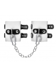 Бело-черные наручники с двумя ремешками и люверсами - Pecado - купить с доставкой в Майкопе