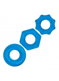 Комплект из трех голубых колец для эрекции 3-Pack Nuts   Bolts Stretch Cock Ring Set - BlueLine - в Майкопе купить с доставкой