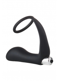 Черное эрекционное кольцо с вибропробкой Vibrating Anal Plug With Cockring - Dream Toys - в Майкопе купить с доставкой