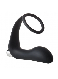 Черное эрекционное кольцо с вибропробкой Vibrating Anal Plug With Cockring - Dream Toys - в Майкопе купить с доставкой