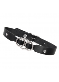 Черный кожаный ошейник со связанными кольцами - Pecado - купить с доставкой в Майкопе