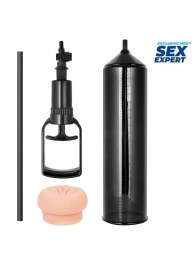 Черная вакуумная помпа с реалистичной вставкой - Sex Expert - в Майкопе купить с доставкой