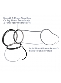 Набор из трех черных эрекционных колец Silicone 3-Ring Stamina Set - Pipedream - в Майкопе купить с доставкой