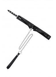 Черный кожаный ошейник-воротник с поводком - Pecado - купить с доставкой в Майкопе