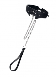 Черный кожаный ошейник-воротник с поводком - Pecado - купить с доставкой в Майкопе