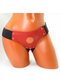 Красные кожаные трусики для страпона - БДСМ Арсенал - купить с доставкой в Майкопе