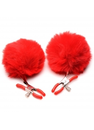 Красные зажимы на соски с помпонами Pom Pom - XR Brands - купить с доставкой в Майкопе