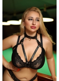 Черная кожаная сбруя с ошейником plus size из нежной кожи - БДСМ Арсенал - купить с доставкой в Майкопе