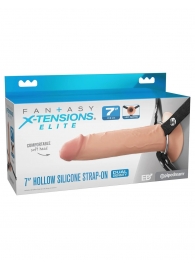 Телесный полый страпон на черных ремнях Hollow Silicone Strap-on - 17,8 см. - Pipedream - купить с доставкой в Майкопе