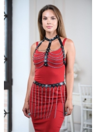 Черно-серебристая портупея-юбка plus size с цепочками - БДСМ Арсенал - купить с доставкой в Майкопе