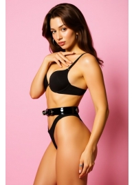 Эффектный черный пояс из лаковой эко-кожи - БДСМ Арсенал - купить с доставкой в Майкопе