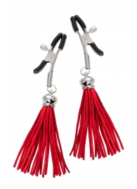 Зажимы на соски «Прищепки» с красными кисточками из замши - Pecado - купить с доставкой в Майкопе