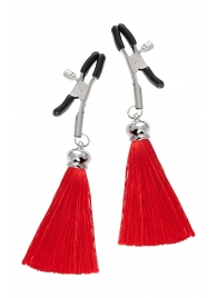 Зажимы на соски «Прищепки» с красными кисточками из шелка - Pecado - купить с доставкой в Майкопе