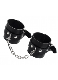 Черные однослойные наручники из натуральной кожи с цепочкой - Pecado - купить с доставкой в Майкопе