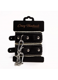 Черные скругленные наручники с мягкой бежевой подкладкой - Crazy Handmade - купить с доставкой в Майкопе