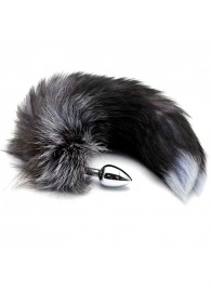 Серебристая анальная пробка с темным лисьим хвостом Black   White Fox Tail Size S - Adrien Lastic