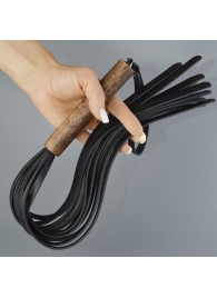 Черная кожаная плеть с деревянной рукоятью - 58 см. - Sitabella - купить с доставкой в Майкопе