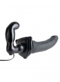 Черный страпон с вагинальной пробкой Deluxe Vibrating Penetrix Strap-On - 19 см. - Pipedream - купить с доставкой в Майкопе