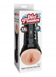 Телесный мастурбатор-вагина в черной колбе Super Luscious Lips XXL - Pipedream - в Майкопе купить с доставкой