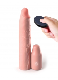 Телесная вибронасадка на член 3  Vibrating Mega X-tension with Remote - 22,9 см. - Pipedream - в Майкопе купить с доставкой