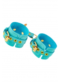 Голубые однослойные кожаные наручники - Pecado - купить с доставкой в Майкопе