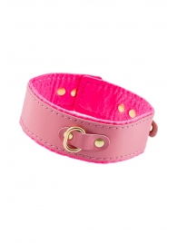 Розовый двуслойный кожаный ошейник с подкладкой из фетра - Pecado - купить с доставкой в Майкопе