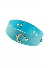 Голубой кожаный однослойный ошейник с прошивкой - Pecado - купить с доставкой в Майкопе